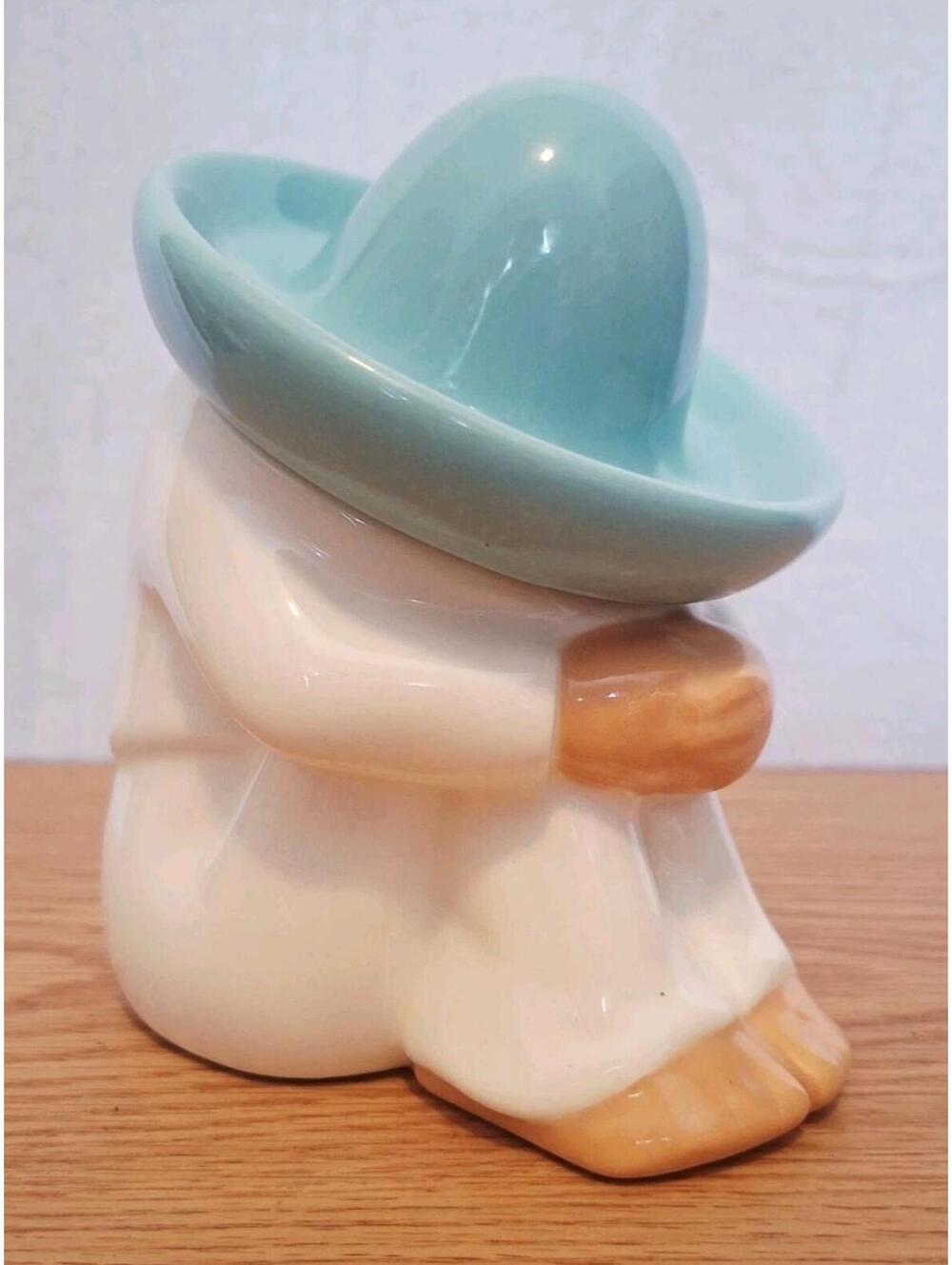 Vintage Ceramic Sleeping Mexican Siesta Man Figurine 6.25” Blue Sombrero Kitsch